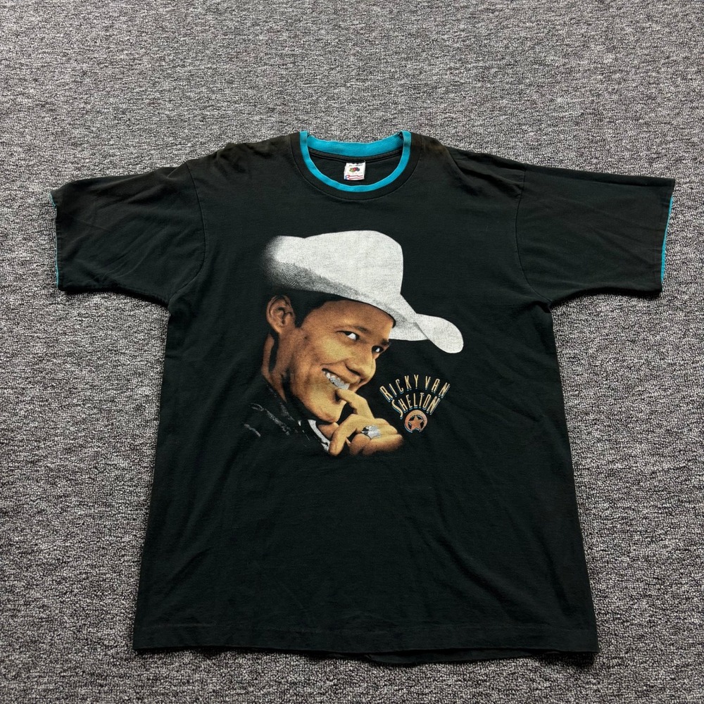 Vintage 1990s Fruit of the Loom Ricky Van Shelton Country Music T-Shirt Black XL